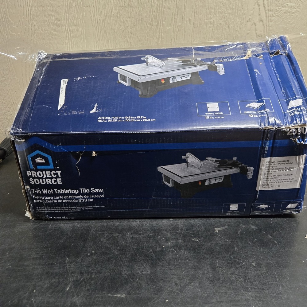 Project Source 7" Wet Tabletop Tile Saw 4.8 Amp Corded Diamond Blade As Is Read